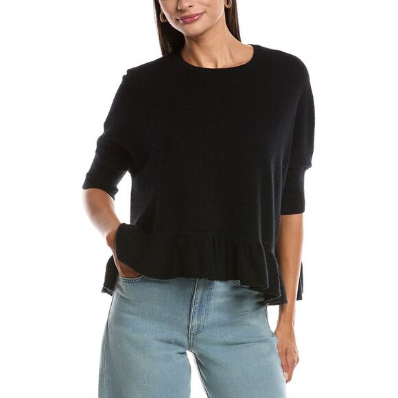 Minnie Rose Sweaters - Minnie Rose Womens  Cropped Pow Wow Cashmere Sweater, Black